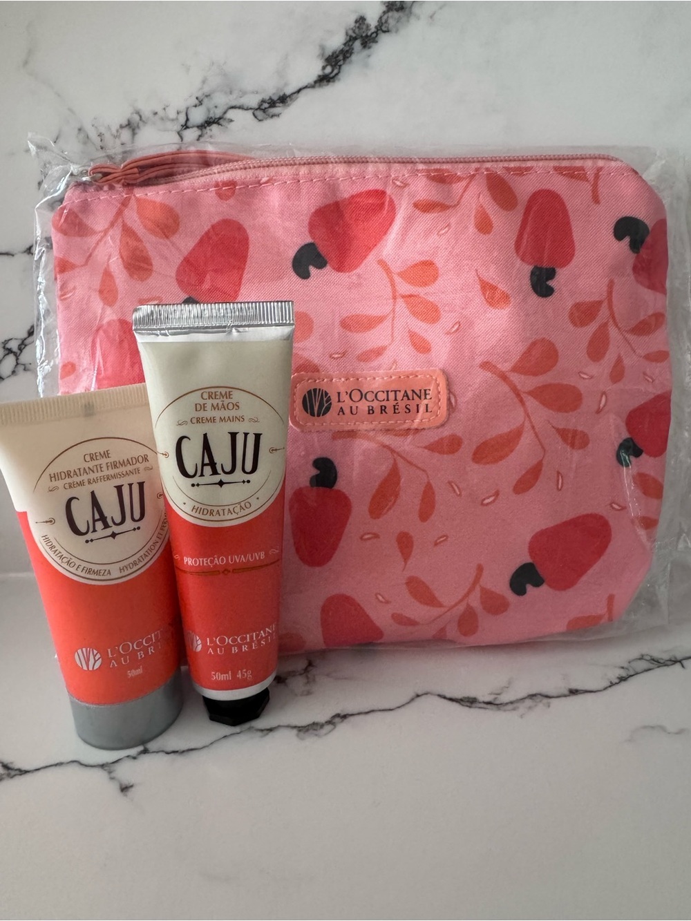L'OCCITANE Caju Hand Cream Set with Pink Patterned Pouch